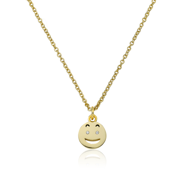 14K Gold Plated Sterling Silver Laughing Face Emotion Pendant Necklace