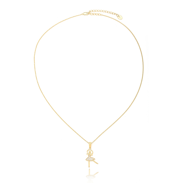 Delicate14K Gold Plated Sterling Silver Cubic Zirconia Ballerina Necklace