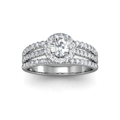 Sterling Silver Pave Set Cubic Zirconia Halo Women Engagement Ring