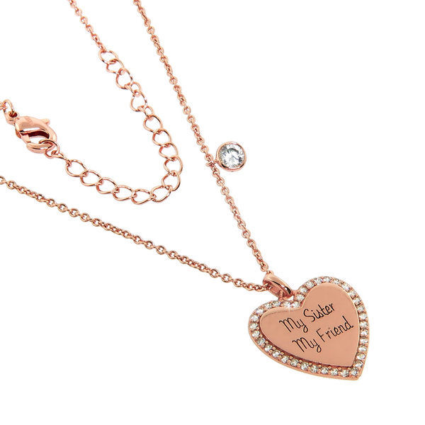 Rose Gold Sterling Silver "My Sister My Friend" Heart Charm Necklace