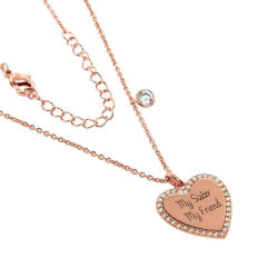 Rose Gold Sterling Silver "My Sister My Friend" Heart Charm Necklace