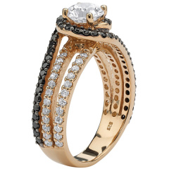 Sterling Silver Black and White Cubic Zirconia Wrap Ring in Two Tone Plated