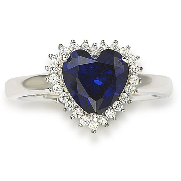 Sterling Silver Emerlad and Clear Heart Shaped Cubic Zirconia Ring