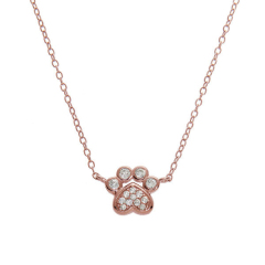 Rose Gold Plated Sterling Silver Small Micropave Paw Print Necklace
