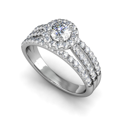 Sterling Silver Pave Set Cubic Zirconia Halo Women Engagement Ring