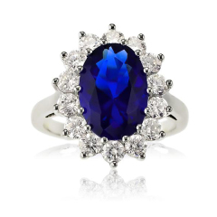 Sterling Silver Blue and Clear Cubic Zirconia Diana Ring for Engagement
