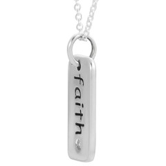 Fine Jewelry Sterling Silver Cubic Zirconia Faith Tag Pendant Necklace
