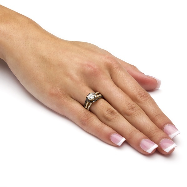 Sterling Silver Black and White Cubic Zirconia Wrap Ring in Two Tone Plated