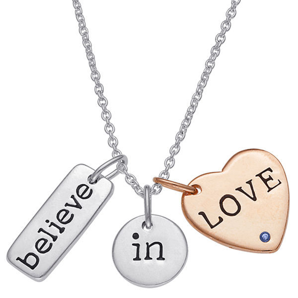 Sterling Silver Two Tone Believe in Love Multi Charm Pendant Necklace