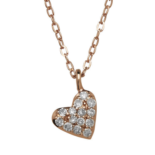 Simple Design Sterling Silver Rose Gold Cubic Zirconia Tiny Heart Necklace
