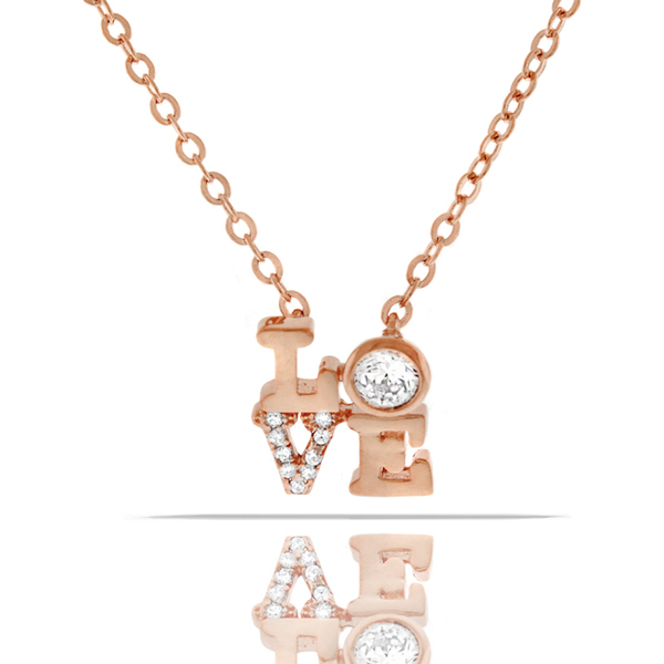 Women Fashion Love Crystal Rose Gold Plated Pendant Chain Necklace