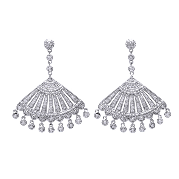 Latest Design Sterling Silver Cubic Zirconia Fan Shaped Chandelier Earrings