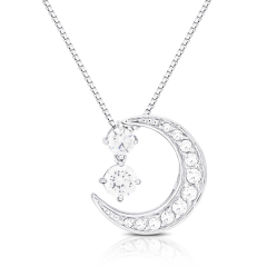 Fashion Sterling Silver Pave Set Cubic Zirconia Crescent Moon Necklace