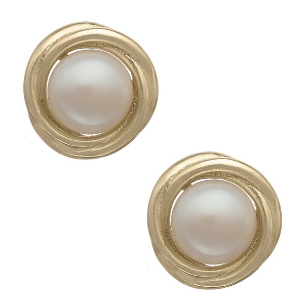 Ladies Design 14K Gold Over Pearl Swirl Stud Earrings 925 Sterling Silver