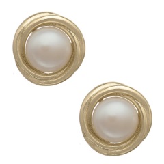 Ladies Design 14K Gold Over Pearl Swirl Stud Earrings 925 Sterling Silver
