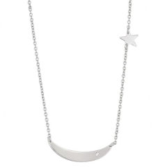 Landou Jewelry Sterling Silver Small Curved Bar with Star Necklace