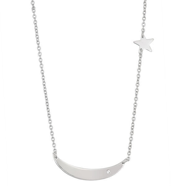 Landou Jewelry Sterling Silver Small Curved Bar with Star Necklace