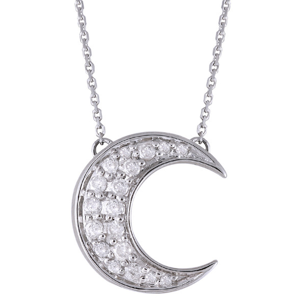 Fashion Sterling Silver Cubic Zirconia Crescent Moon Necklace Netherlands