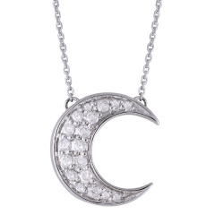 Fashion Sterling Silver Cubic Zirconia Crescent Moon Necklace Netherlands