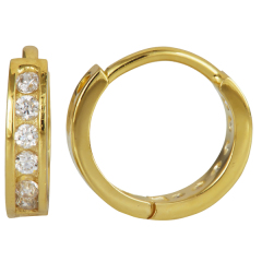 Rose Gold Sterling Silver Cubic Zirconia Single Row Hoop Huggie Earrings