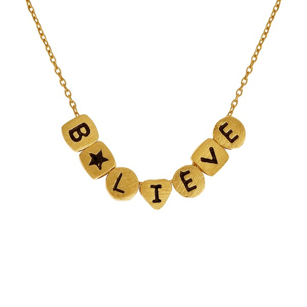Sterling Silver Enriching Word Curved Letter Believe Multi Charm Necklace