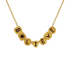 Sterling Silver Enriching Word Curved Letter Believe Multi Charm Necklace