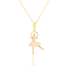 Delicate14K Gold Plated Sterling Silver Cubic Zirconia Ballerina Necklace