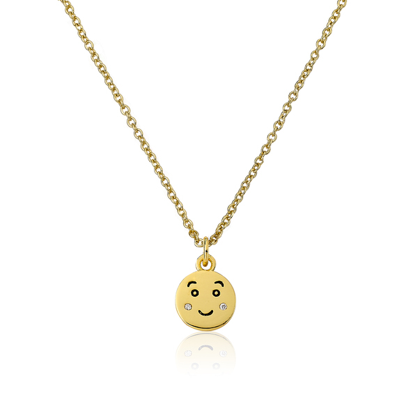 14K Gold Plated Sterling Silver Laughing Face Emotion Pendant Necklace