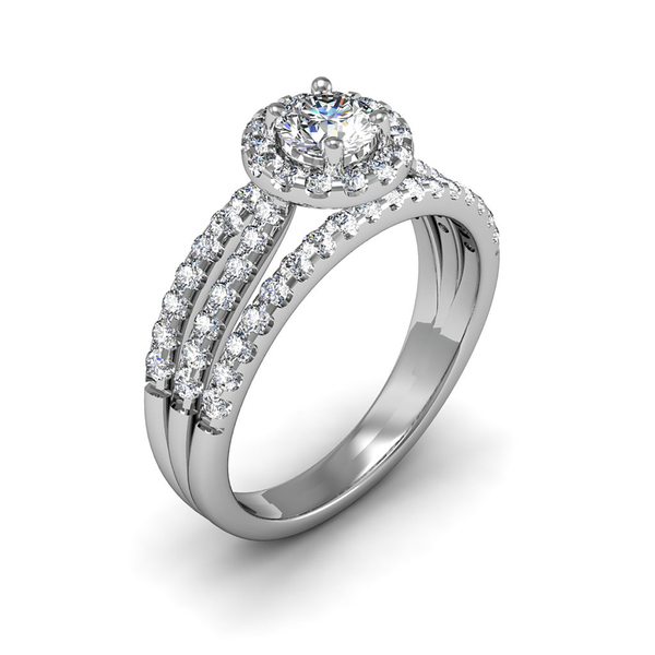 Sterling Silver Pave Set Cubic Zirconia Halo Women Engagement Ring