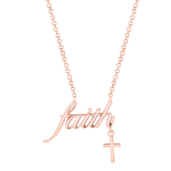 Rose Gold Plated Sterlilng Silver High Polish Faith with Cross Necklace Cyprus