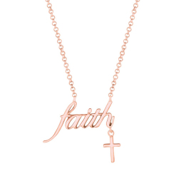 Rose Gold Plated Sterlilng Silver High Polish Faith with Cross Necklace Cyprus
