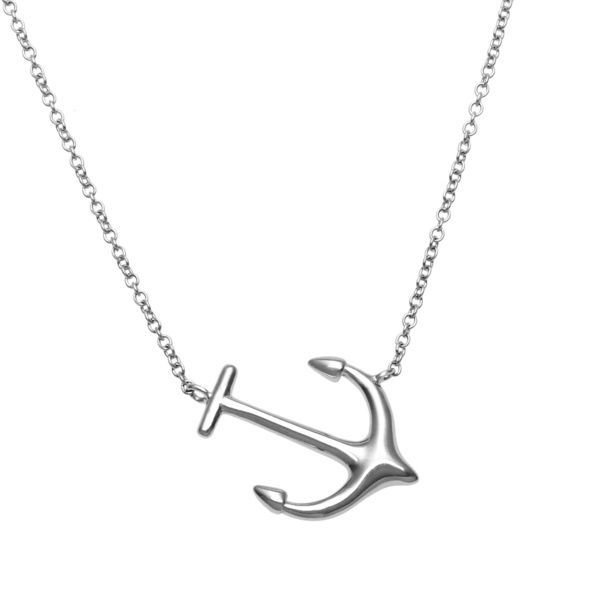 China Supplier Sterling Silver High Polish Sideways Anchor Necklace