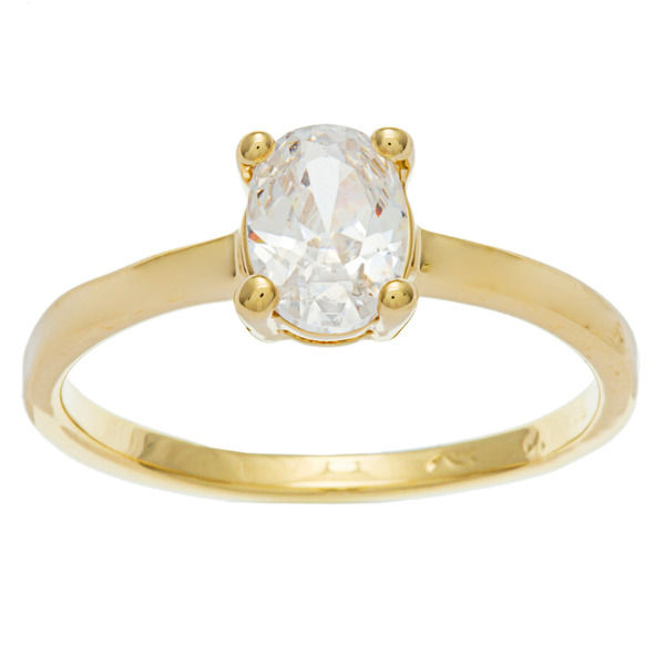 Sterling Essentials Silver Rose Gold Plated Oval-cut White Cubic Zirconia Ring