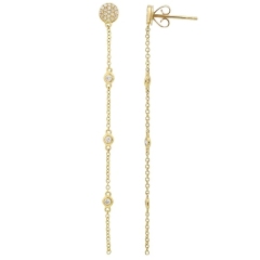 Sterling Silver Cubic Zirconia Bezel Long Drop Stud Earrings for Women