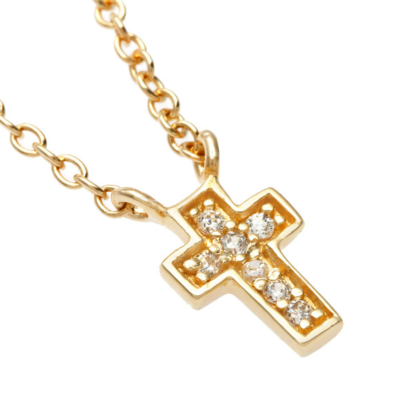 Rose Gold Plated Sterling Silver Cubic Zirconia Small Cross Necklace Women