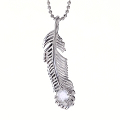 Sterling Silver 14K Gold Plated Aquamarine March Birthstone Feather Necklace
