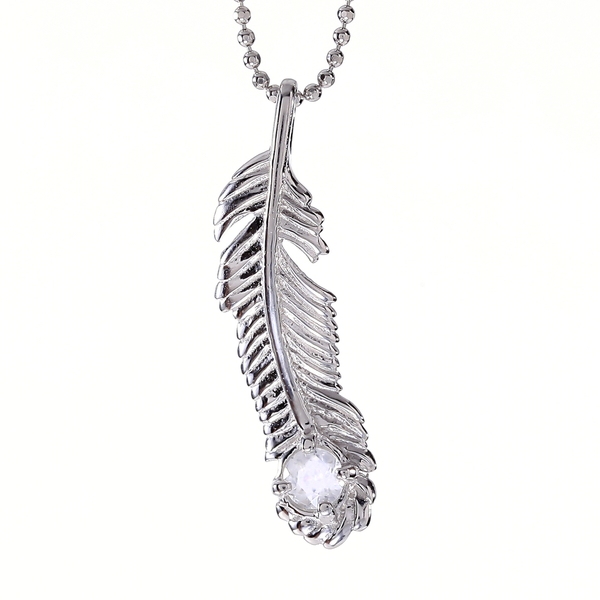 Sterling Silver 14K Gold Plated Aquamarine March Birthstone Feather Necklace