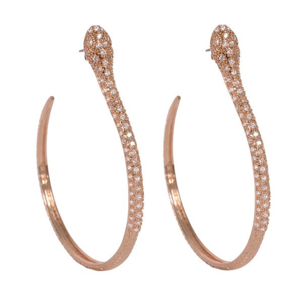 Rose Gold Plated Sterling Silver Micropave CZ Hoop Serpent Earrings