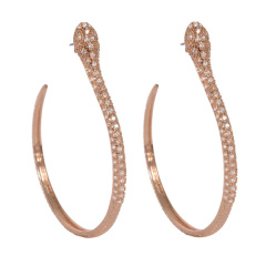 Rose Gold Plated Sterling Silver Micropave CZ Hoop Serpent Earrings