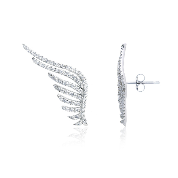 Rose Gold Plated Sterling Silver AAA Cubic Zirconia Angel Wing Stud Earrings