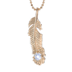 Sterling Silver 14K Gold Plated Aquamarine March Birthstone Feather Necklace