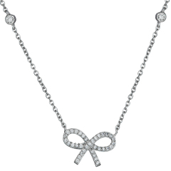 Sterling Silver Cubic Zirconia by the Yard Bow Necklace in Rose Gold Plated