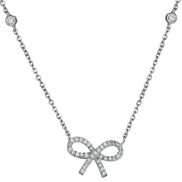 Sterling Silver Cubic Zirconia by the Yard Bow Necklace in Rose Gold Plated