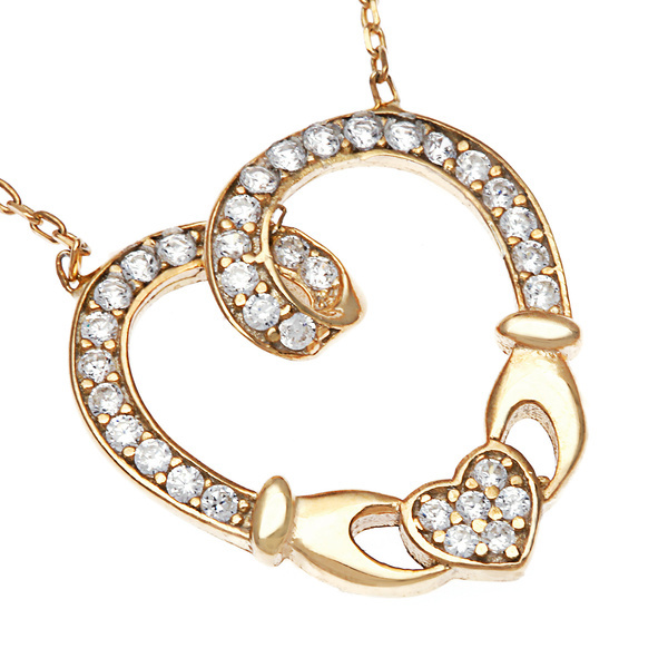Rose Gold Plated Sterling Silver Cubic Zirconia Claddagh Heart Necklace