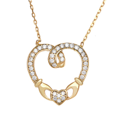 Rose Gold Plated Sterling Silver Cubic Zirconia Claddagh Heart Necklace