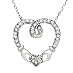 Rose Gold Plated Sterling Silver Cubic Zirconia Claddagh Heart Necklace