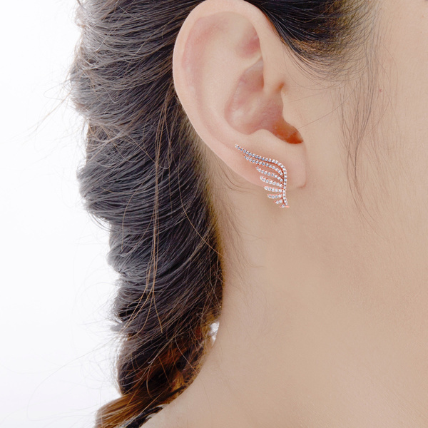 Rose Gold Plated Sterling Silver AAA Cubic Zirconia Angel Wing Stud Earrings