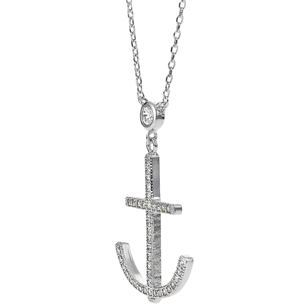 China Manufacturer Sterling Silver Cubic Zirconia Anchor Necklace Design