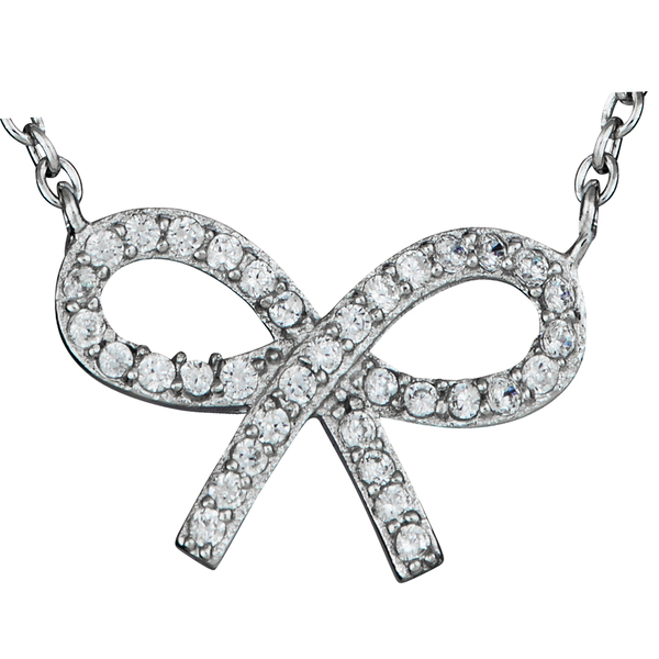 Sterling Silver Cubic Zirconia by the Yard Bow Necklace in Rose Gold Plated