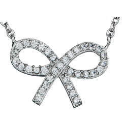 Sterling Silver Cubic Zirconia by the Yard Bow Necklace in Rose Gold Plated